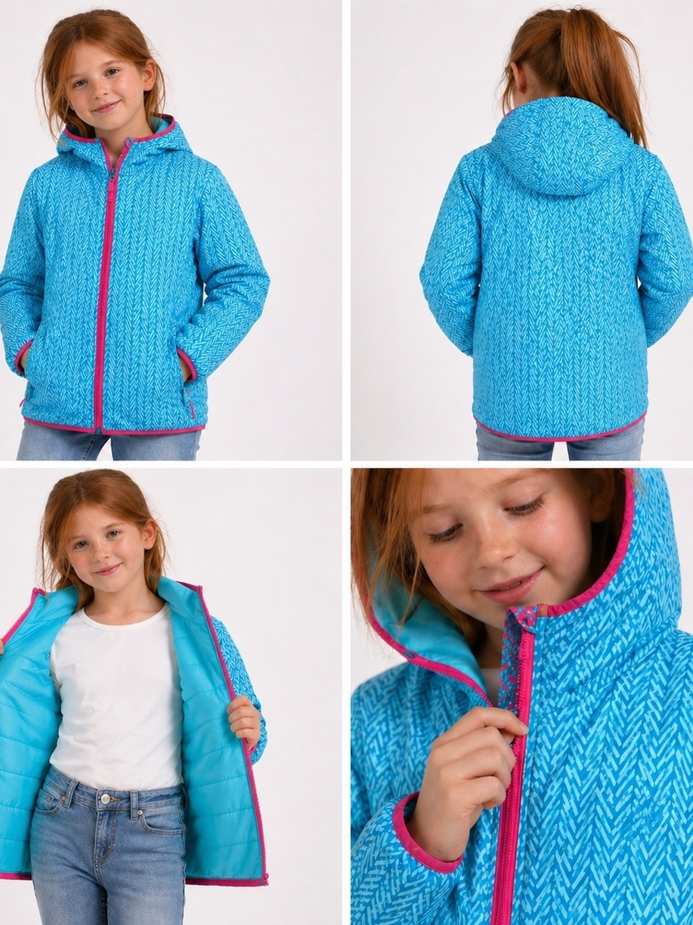 McKINLEY Kids S Reversible Jacket Hooded Turquoise  (Fits 8-10)